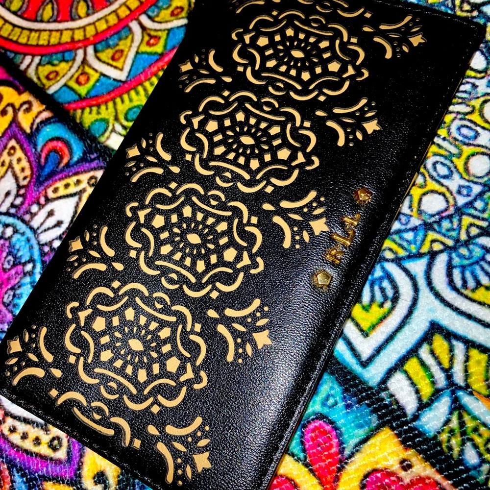 Ralph Lauren RL designed cut outs black wallet